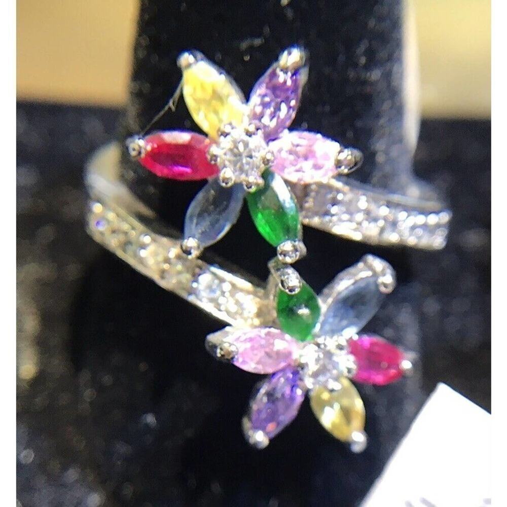 Robson Jewelers Multicolored Ring Sz9 FlowerDesign Silver 925 (Stones Simulated)